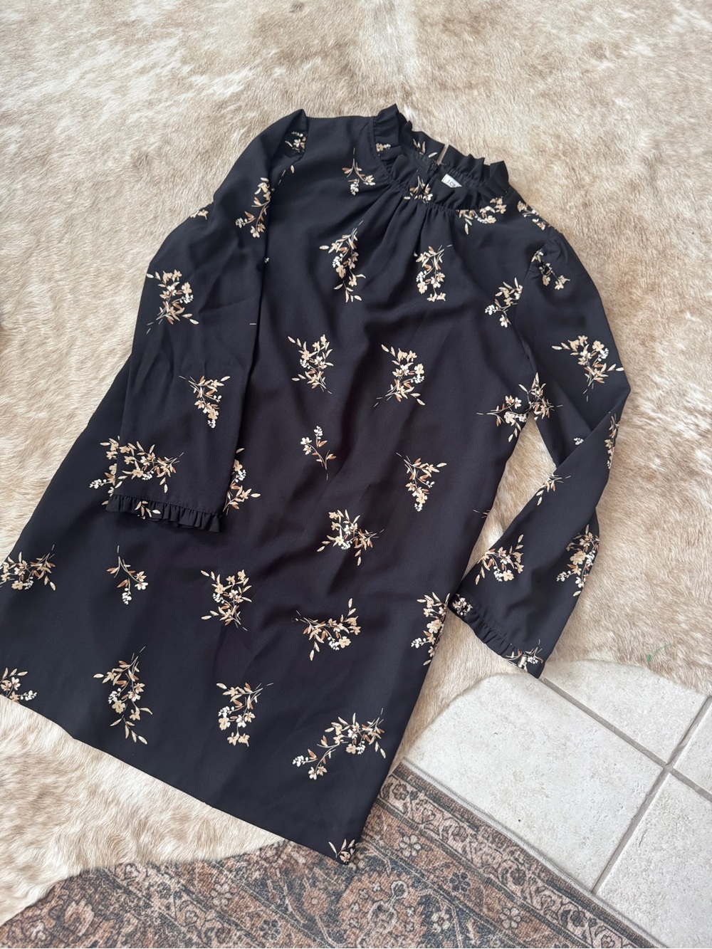 J. Crew Black Dress with Cream and Tan Floral Print